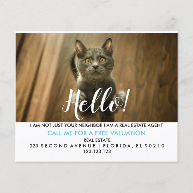 Real Estate Agent HELLO CARD cute cat (Front)