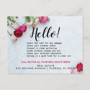 Real Estate Agent HELLO Spring checklist Announcement Postcard