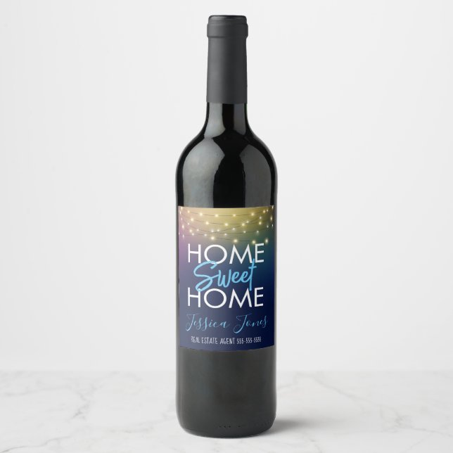 Real estate agent home sweet home gift wine label (Front)