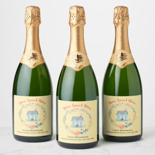 Real Estate Agent Home Sweet Home Housewarming  Sparkling Wine Label (Bottles)