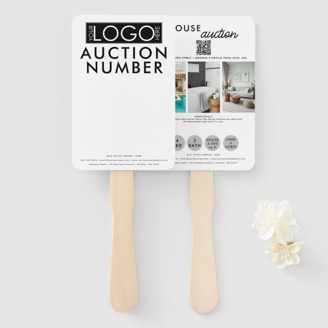 Real Estate Agent House Bidding Auction Paddle  Hand Fan (Front and Back)