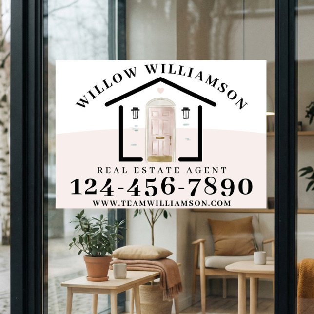 Real Estate Agent House & Pink Watercolor Door (Real Estate Agent House & Pink Watercolor Door Window Cling)