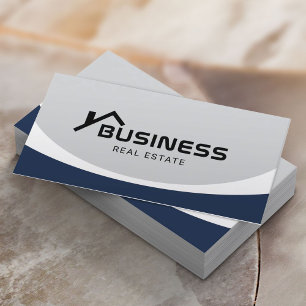 Real Estate Agent House Roof Typography Navy Blue Business Card