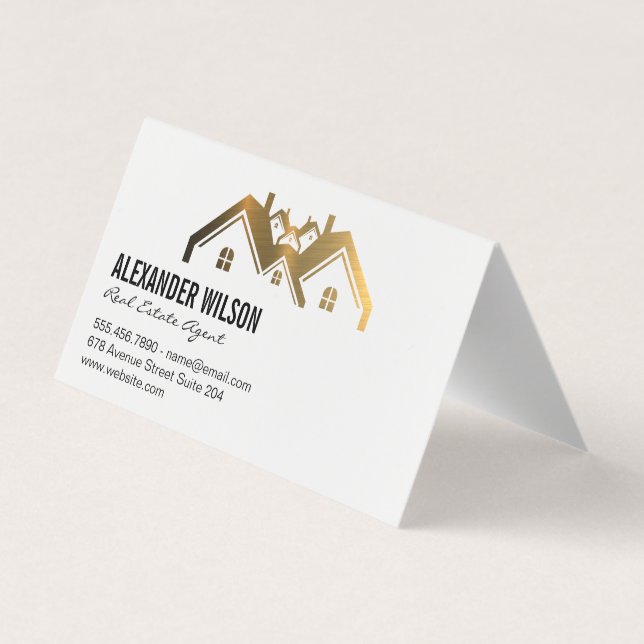 Real Estate Agent | Keys | Gold Home Business Card (Back)
