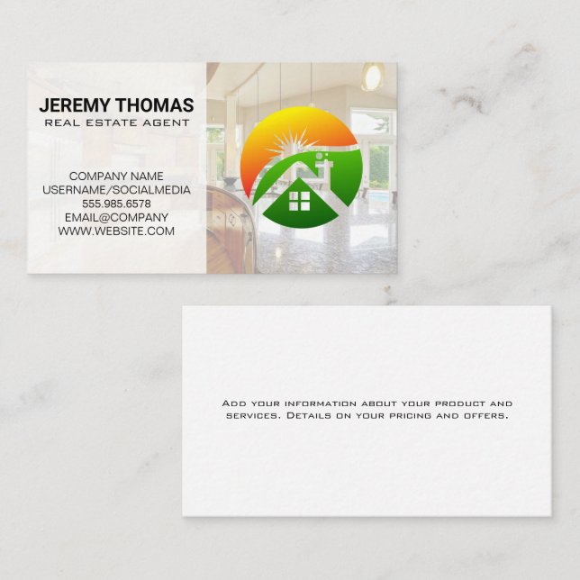 Real Estate Agent | Kitchen | Modern Realtor Logo Business Card (Front/Back)