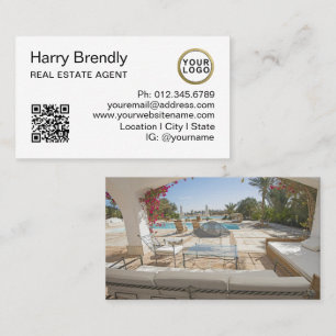 Real Estate Agent Logo l Photo l QR Code White Business Card