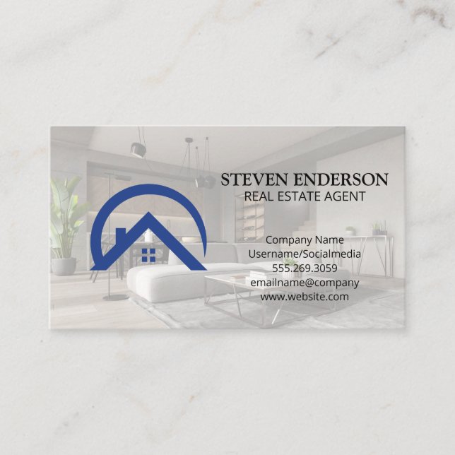 Real Estate Agent Logo | Modern Interior Business Card (Front)