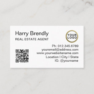 Real Estate Agent Logo QR Code Minimalist White Business Card