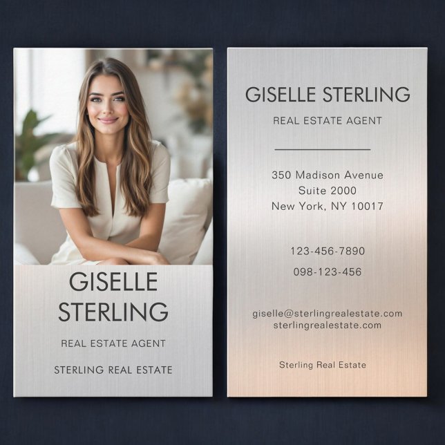 Real Estate Agent Luxury Metallic Photo  Business Card (Creator Uploaded)