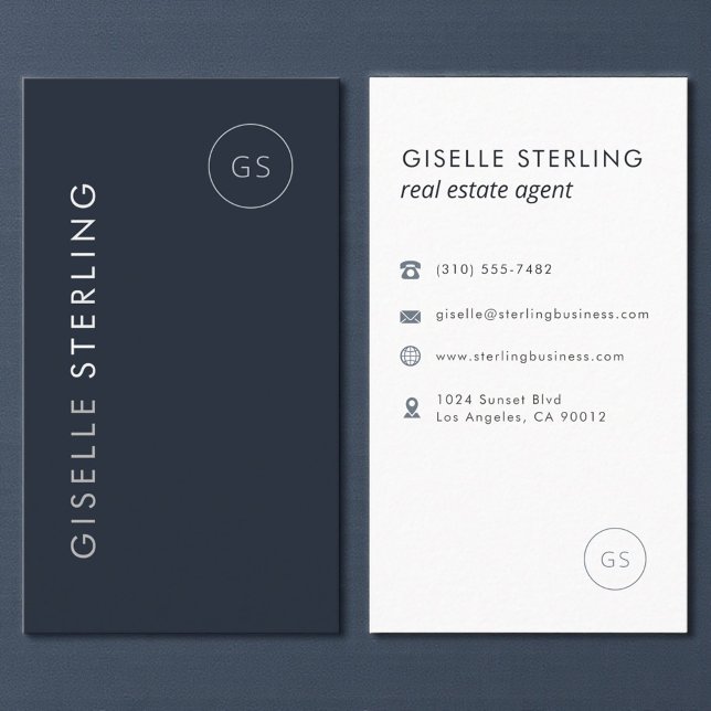 Real Estate Agent Luxury Navy Blue Elegant Modern Business Card (Creator Uploaded)