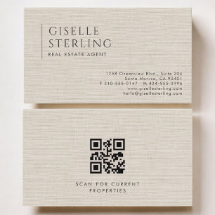 Real Estate Agent Luxury Neutral Linen QR Code Business Card