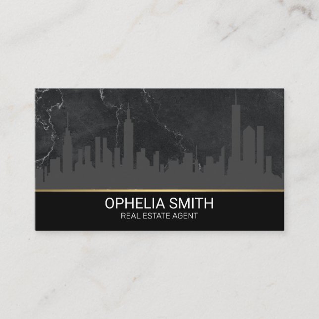 Real Estate Agent | Marble | Cityscape Skyline Business Card (Front)