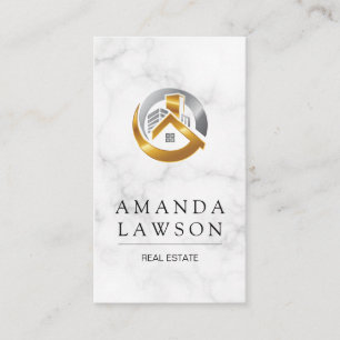 Real Estate Agent   Marble   Gold Silver Logo Appointment Card