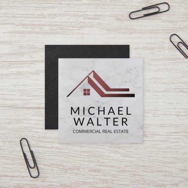 Real Estate Agent | Marble | Property Manager Square Business Card (Front/Back In Situ)