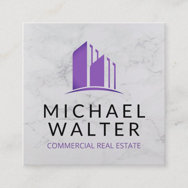 Real Estate Agent | Marble | Property Manager Square Business Card (Front)