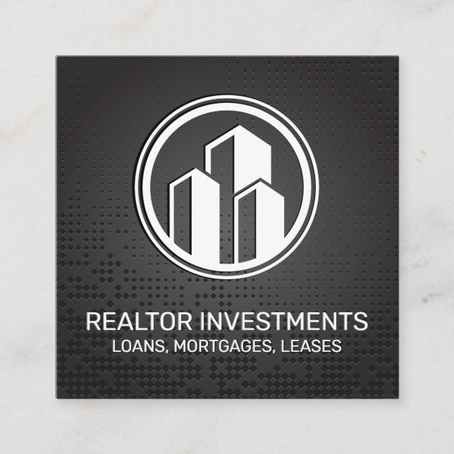 Real Estate Agent | Metallic Background Square Business Card (Front)