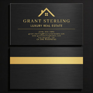 Real Estate Agent Metallic Black Gold  Business Card