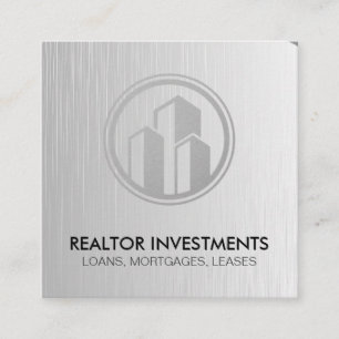Real Estate Agent   Metallic   Corporate Building Square Business Card