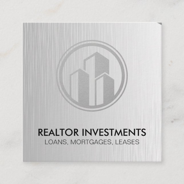 Real Estate Agent | Metallic | Corporate Building Square Business Card (Front)