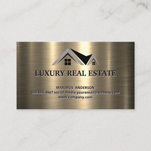 Real Estate Agent | Metallic Gold Metallic Shine Business Card (Front)