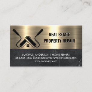 Real Estate Agent Metallic Gold Paint Rollers Business Card