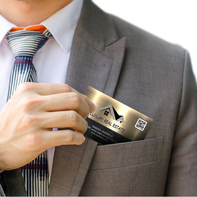 Real Estate Agent | Metallic Gold | QR Code Business Card (Creator Uploaded)