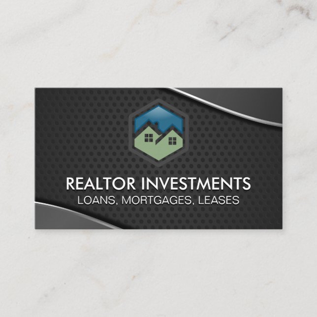 Real Estate Agent | Metallic | Perforated Mesh Business Card (Front)
