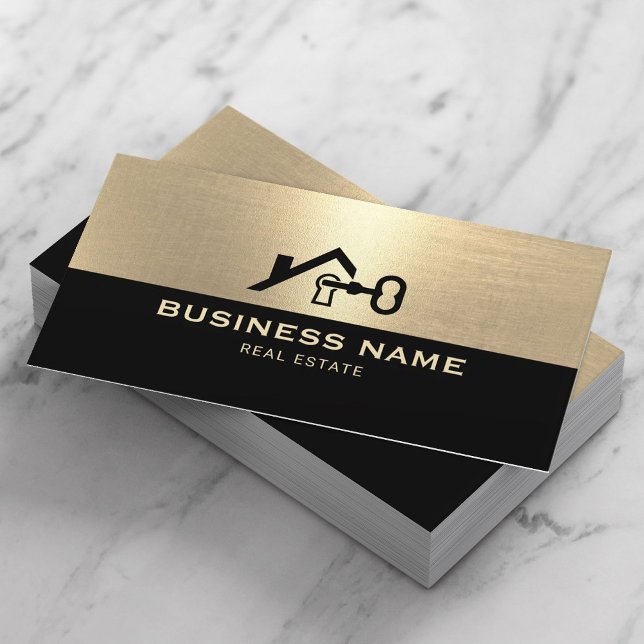 Real Estate Agent Modern Black & Gold Realtor Business Card (Creator Uploaded)