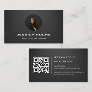 Real Estate Agent Modern Black Realtor Photo QR Business Card