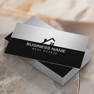 Real Estate Agent Modern Black & Silver Business Card