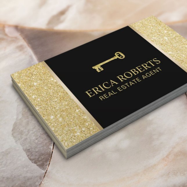 Real Estate Agent Modern Gold Glitter Realtor Business Card (Creator Uploaded)