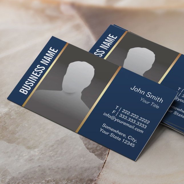 Real Estate Agent Modern Navy Blue Photo Business Card (Creator Uploaded)