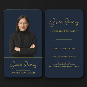 Real Estate Agent Navy Blue Gold Business Card