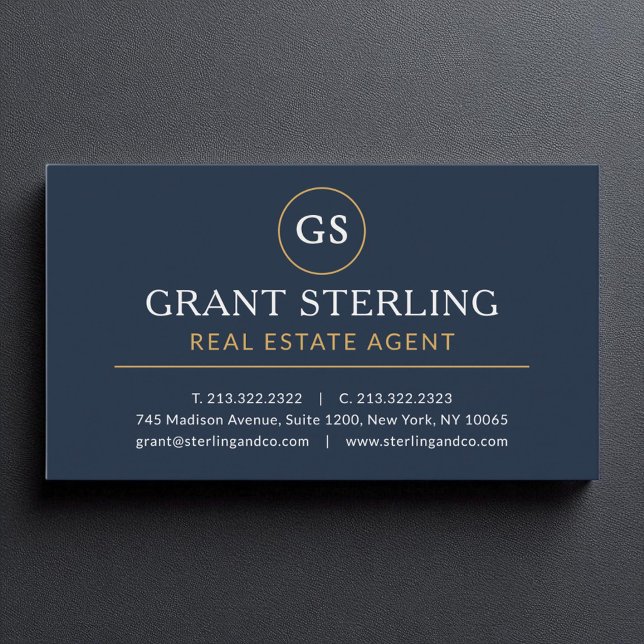 Real Estate Agent Navy Blue Gold Luxury  Business Card (Creator Uploaded)