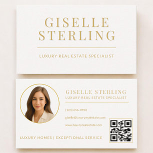 Real Estate Agent Neutral Gold QR Code Photo Business Card