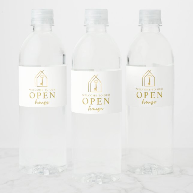Real Estate Agent Open House Gold Key Water Bottle Label (Bottles)