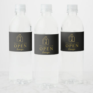 Real Estate Agent Open House Gold Key Water Bottle Label