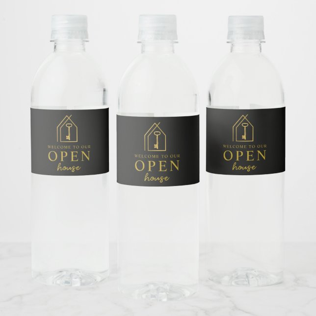 Real Estate Agent Open House Gold Key Water Bottle Label (Bottles)