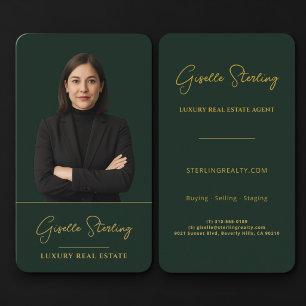 Real Estate Agent Photo Green Gold Business Card