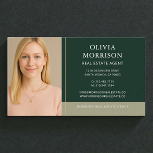 Real Estate Agent Photo Green Gold Business Card