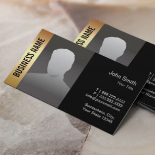 Real Estate Agent Photo Modern Black & Gold Business Card