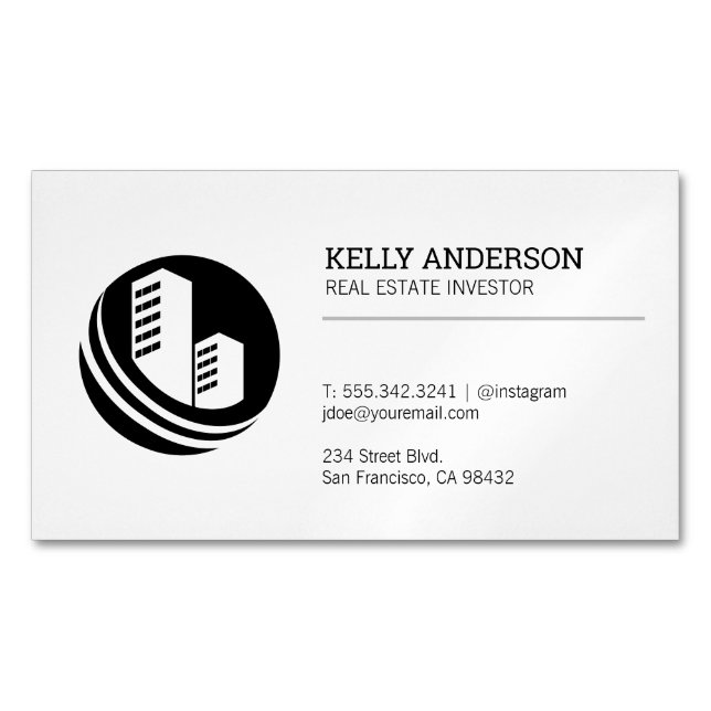 Real Estate Agent | Property Building Icon Magnetic Business Card (Front)