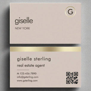 Real Estate Agent QR Code Faux Gold Foil Monogram  Business Card