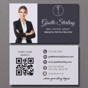 Real Estate Agent QR Code Lilac Purple Photo Business Card
