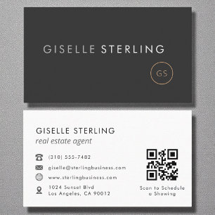 Real Estate Agent QR Code Minimalist Luxury Black Business Card