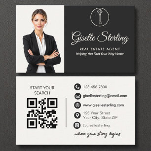 Real Estate Agent QR Code Neutral Photo  Business Card