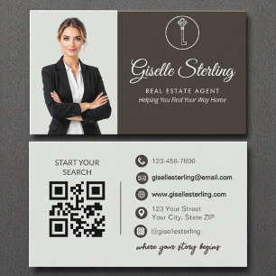 Real Estate Agent QR Code Sage Green Photo  Business Card