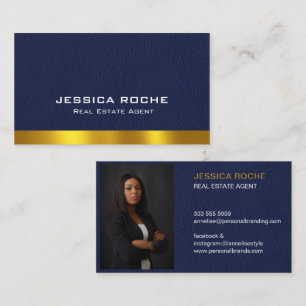 Real Estate Agent Realtor Blue & Gold Custom Photo Business Card