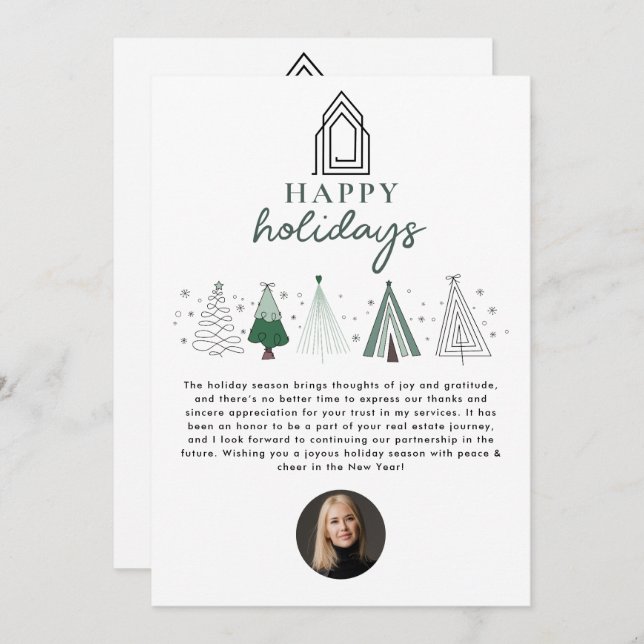 Real Estate Agent Realtor Christmas Happy Holidays Holiday Card (Front/Back)