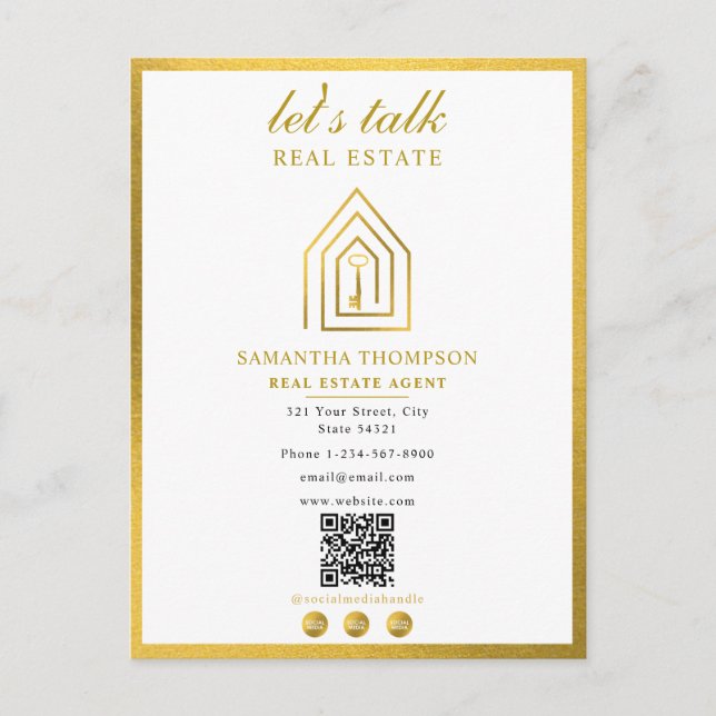 Real Estate Agent Realtor Gold Key Home Logo Holiday Postcard (Front)